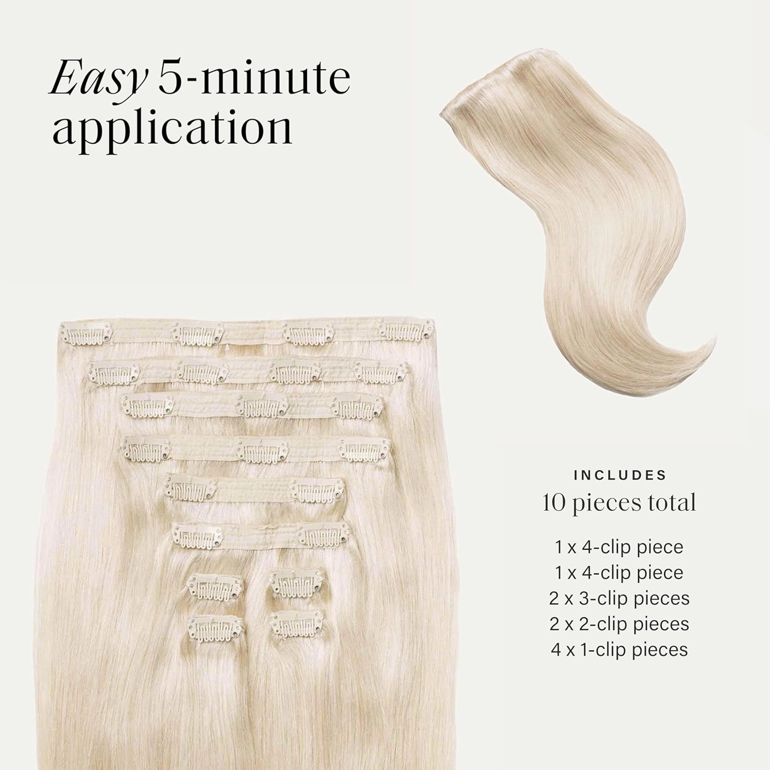 Luxy Hair 20" Platinum Blonde Thick Classic Clip-In Hair Extensions (220 grams) 100% Remy Human Hair, Thick, Natural,Volume, 10-Piece Set, Blends Easily