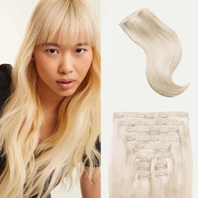 Luxy Hair 20" Platinum Blonde Thick Classic Clip-In Hair Extensions (220 grams) 100% Remy Human Hair, Thick, Natural,Volume, 10-Piece Set, Blends Easily