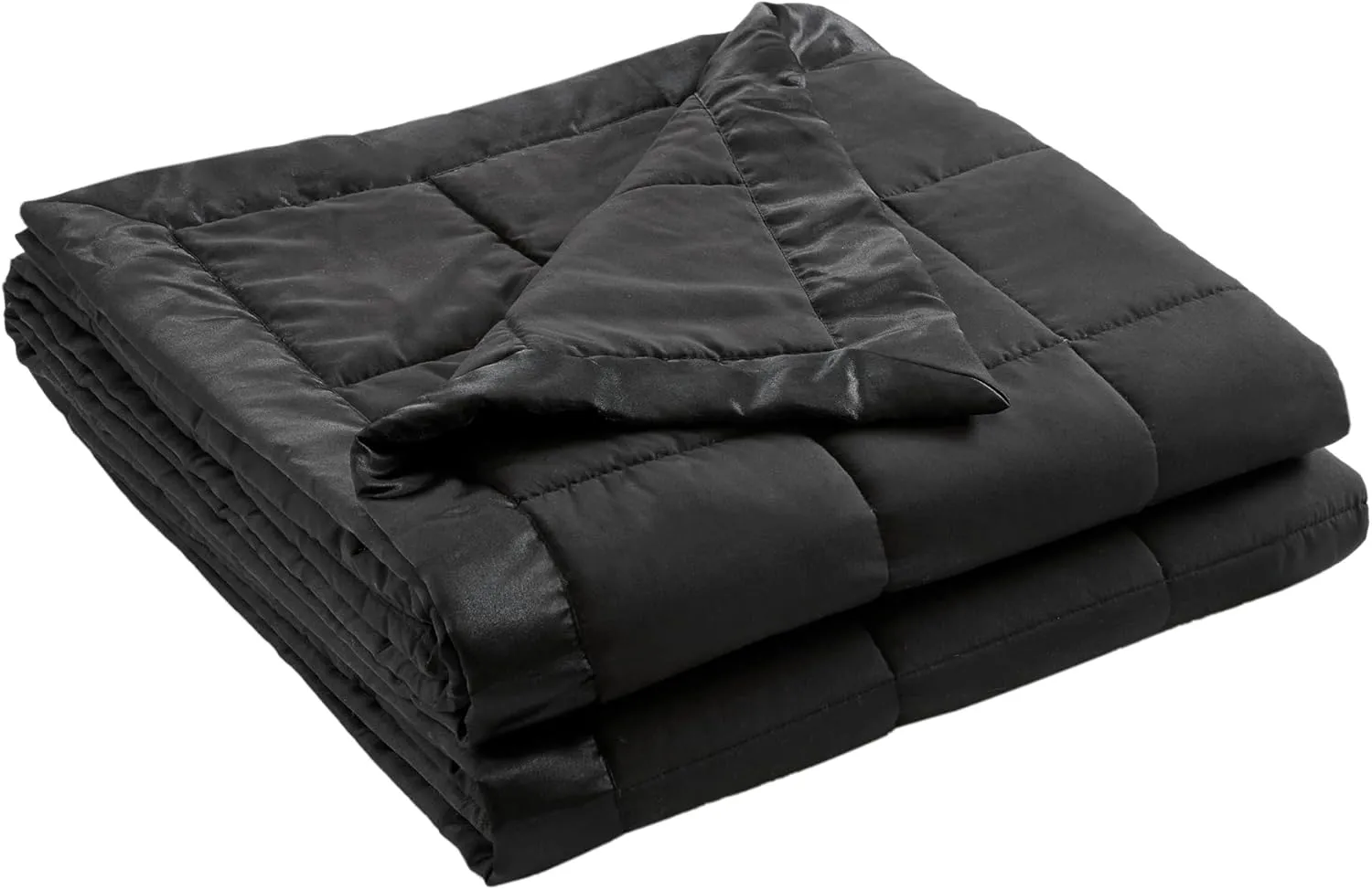 Madison Park Ultra-Soft Microfiber Blanket, Box Quilting with Satin Binding, All Season & Lightweight Summer Blanket for Bed, Couch & Sofa, Full/Queen, Black