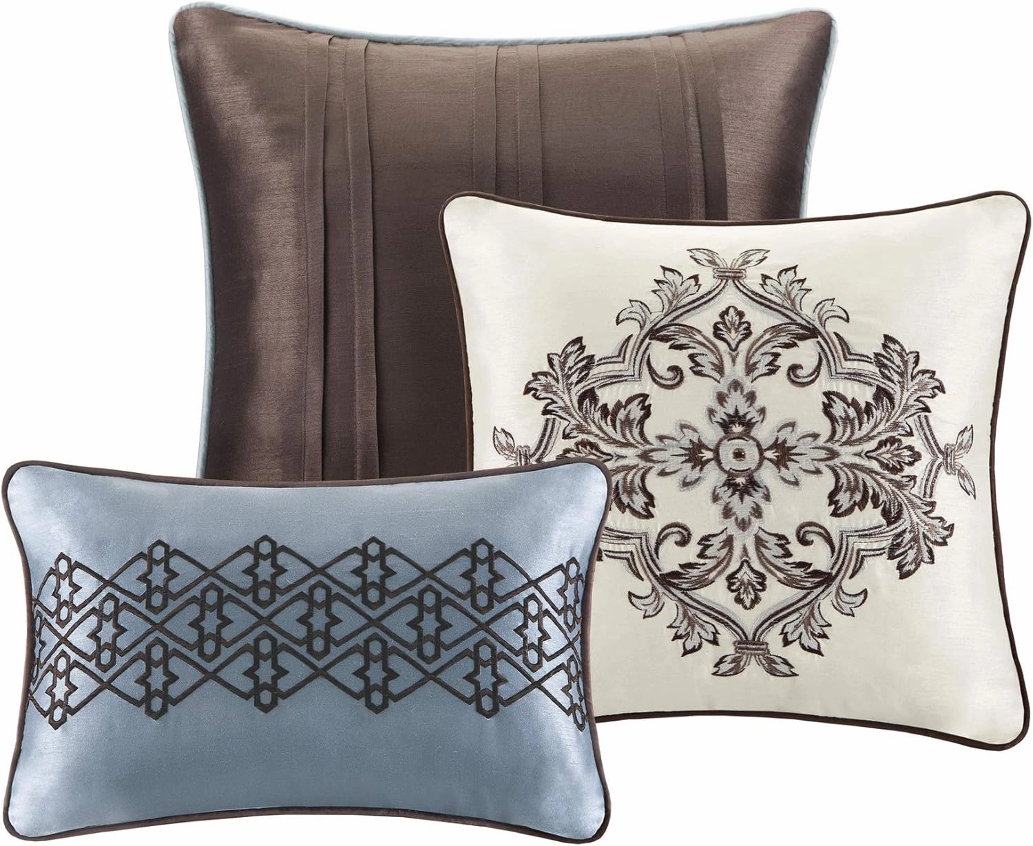 Madison Park Princeton Cozy Comforter Set - Luxurious Jaquard Traditional Damask Design, All Season Down Alternative Bedding with Matching Shams, Decorative Pillow, Cal King(104"x92"), Blue 7 Piece