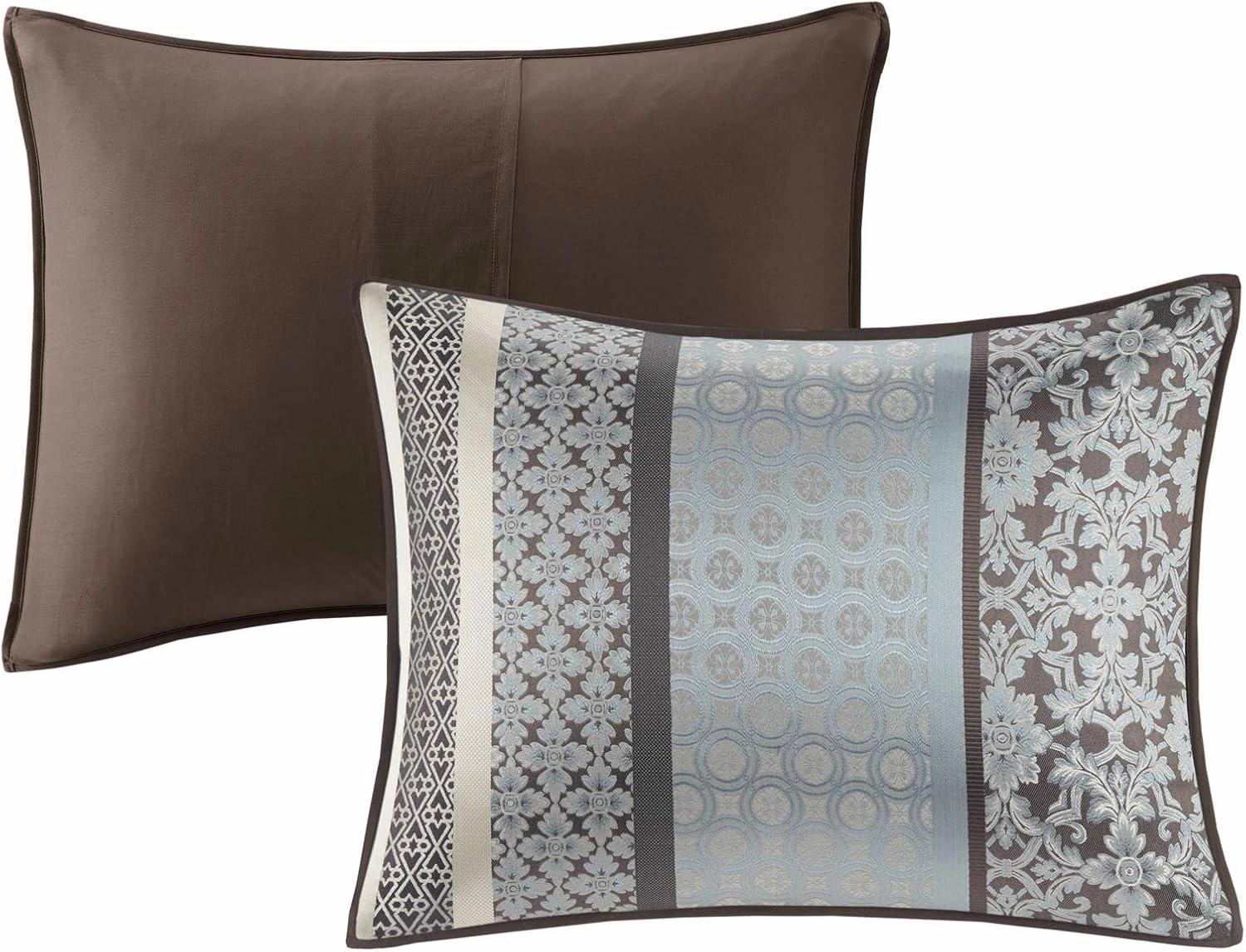 Madison Park Princeton Cozy Comforter Set - Luxurious Jaquard Traditional Damask Design, All Season Down Alternative Bedding with Matching Shams, Decorative Pillow, Cal King(104"x92"), Blue 7 Piece