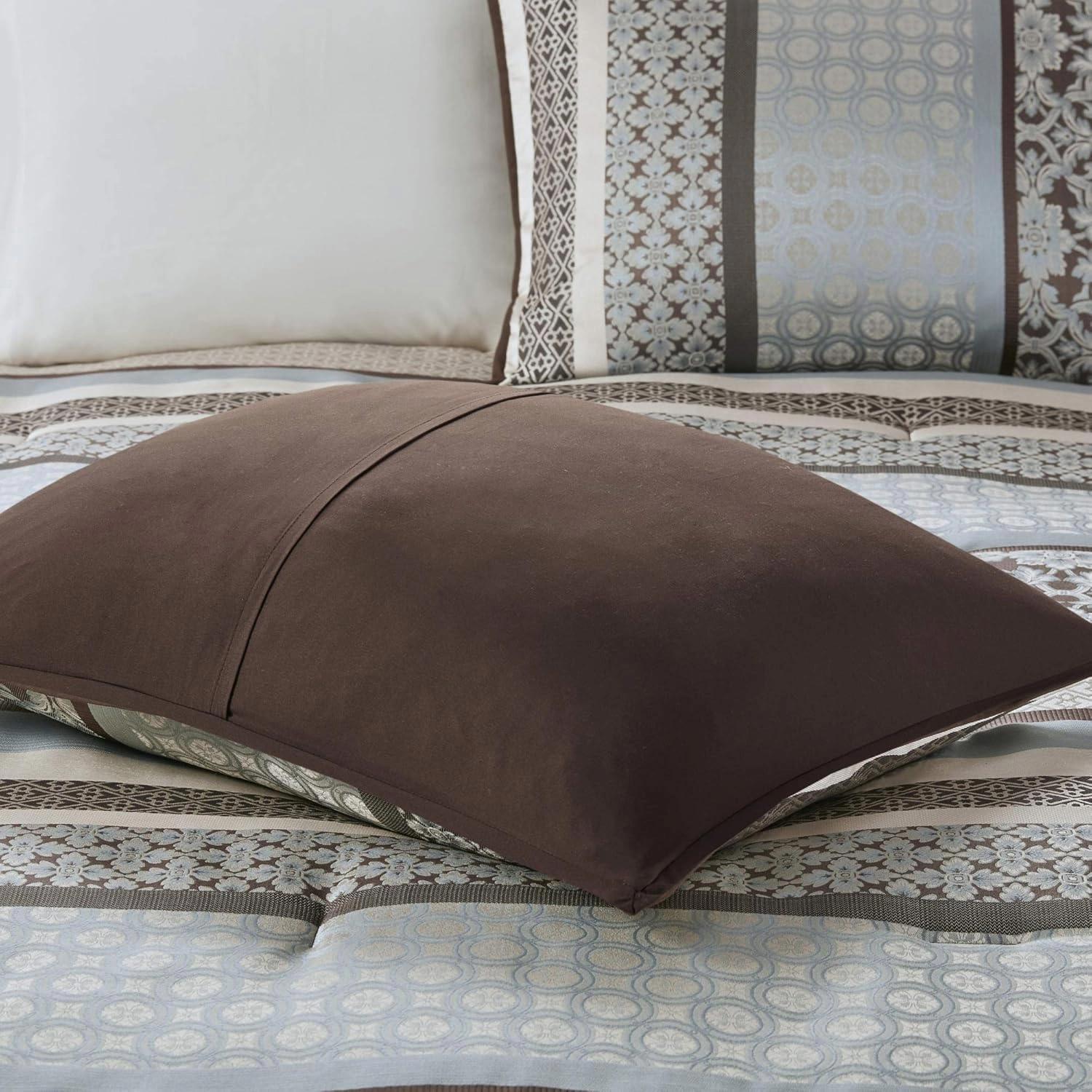 Madison Park Princeton Cozy Comforter Set - Luxurious Jaquard Traditional Damask Design, All Season Down Alternative Bedding with Matching Shams, Decorative Pillow, Cal King(104"x92"), Blue 7 Piece