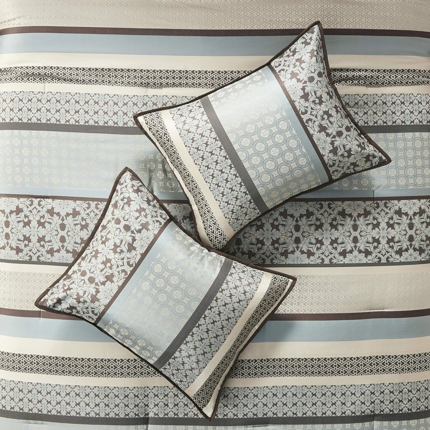 Madison Park Princeton Cozy Comforter Set - Luxurious Jaquard Traditional Damask Design, All Season Down Alternative Bedding with Matching Shams, Decorative Pillow, Cal King(104"x92"), Blue 7 Piece
