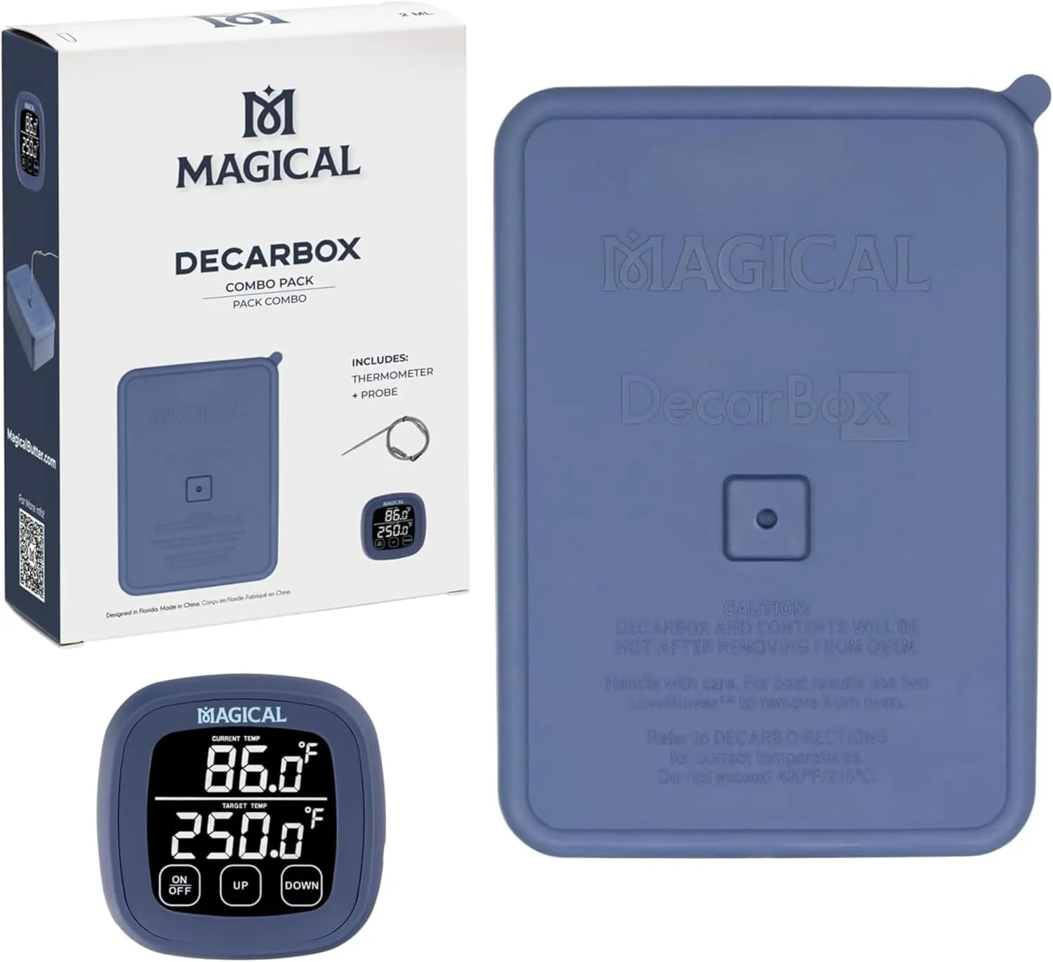 Magical Butter DecarBox Thermometer Combo Pack - Food-Grade Silicone Decarboxylator Box with Digital Thermometer - Durable & Oven-Safe Baking Box - Digital Display Thermometer for Temperature Control