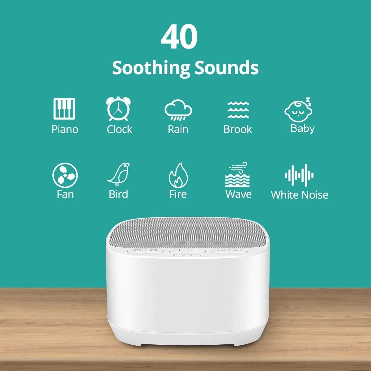 Magicteam Sleep Sound White Noise Machine with 40 Natural Soothing Sounds and Memory Function 32 Levels of Volume Powered by AC or USB and Sleep Timer Sound Therapy for Baby Kids Adults (B-White)