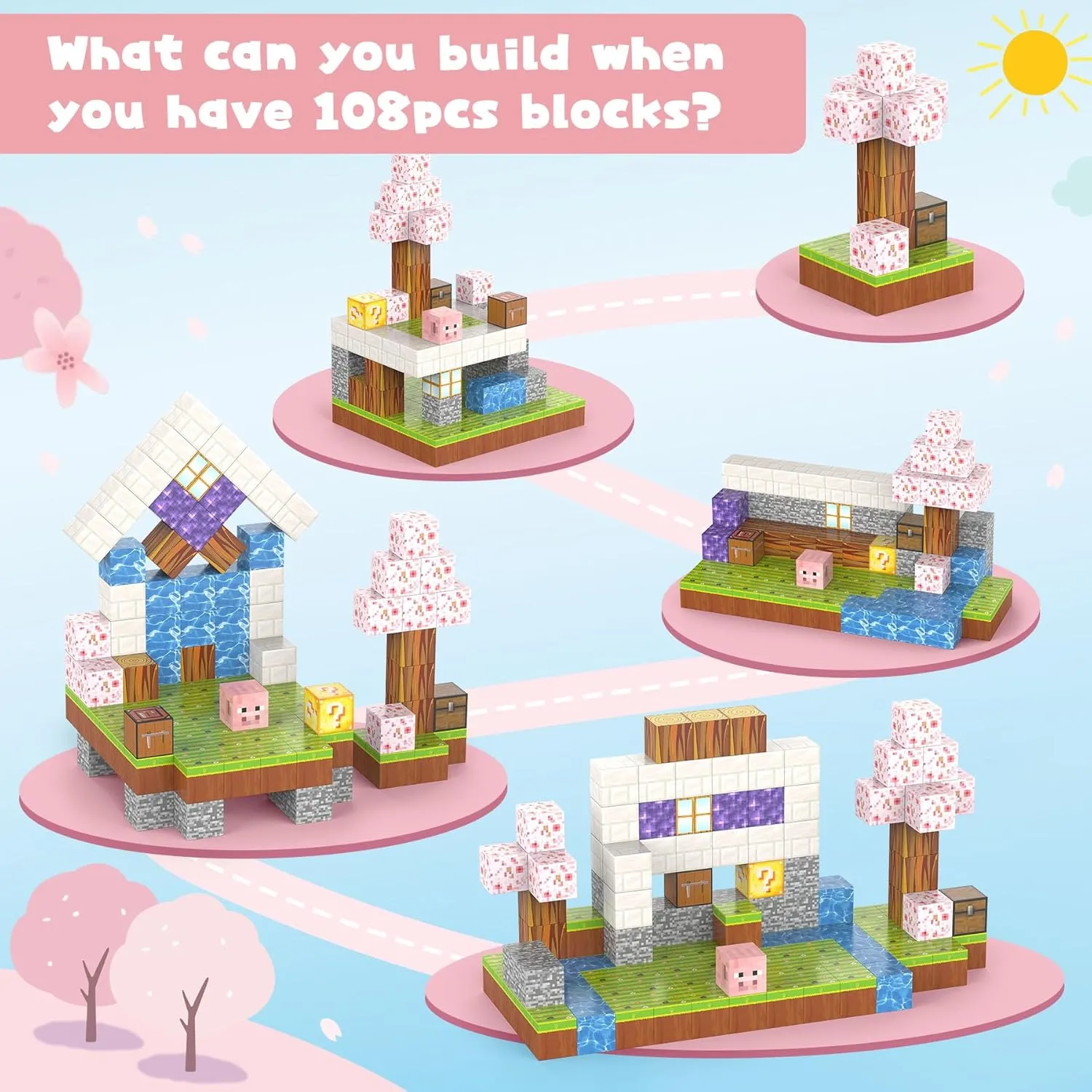 Magnetic Blocks 108PCS Magnetic Building Blocks for Girl 6-8 with 6 Animal Toys, Magnetic Building Blocks Toddler Toys for 6  Year Old Boys & Girls, Creative Kids Games Kids Toys