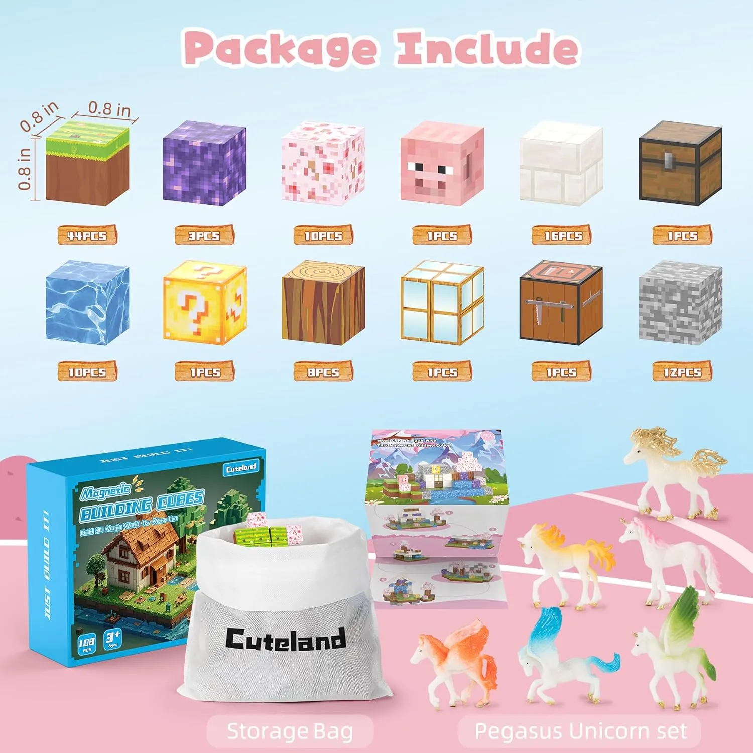 Magnetic Blocks 108PCS Magnetic Building Blocks for Girl 6-8 with 6 Animal Toys, Magnetic Building Blocks Toddler Toys for 6  Year Old Boys & Girls, Creative Kids Games Kids Toys