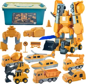 Magnetic Transform Engineering Car Assembled Toys with Storage Box Toddler 3-4 Magnetic Blocks, Transforming Robot Toys for Kids Age 3-8 Outdoor Toddler Activities Toys (Engineering Series 35 Pieces)