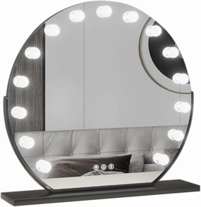 Make Up Mirror With Lighting (Silver), Rechargeable 3 Color Lights And Adjustable Brightness Vanity Mirror, 360°Rotation Touch Screen Vanity Mirror, Large Lighted Makeup Mirror, Rotation Vanity Mirror