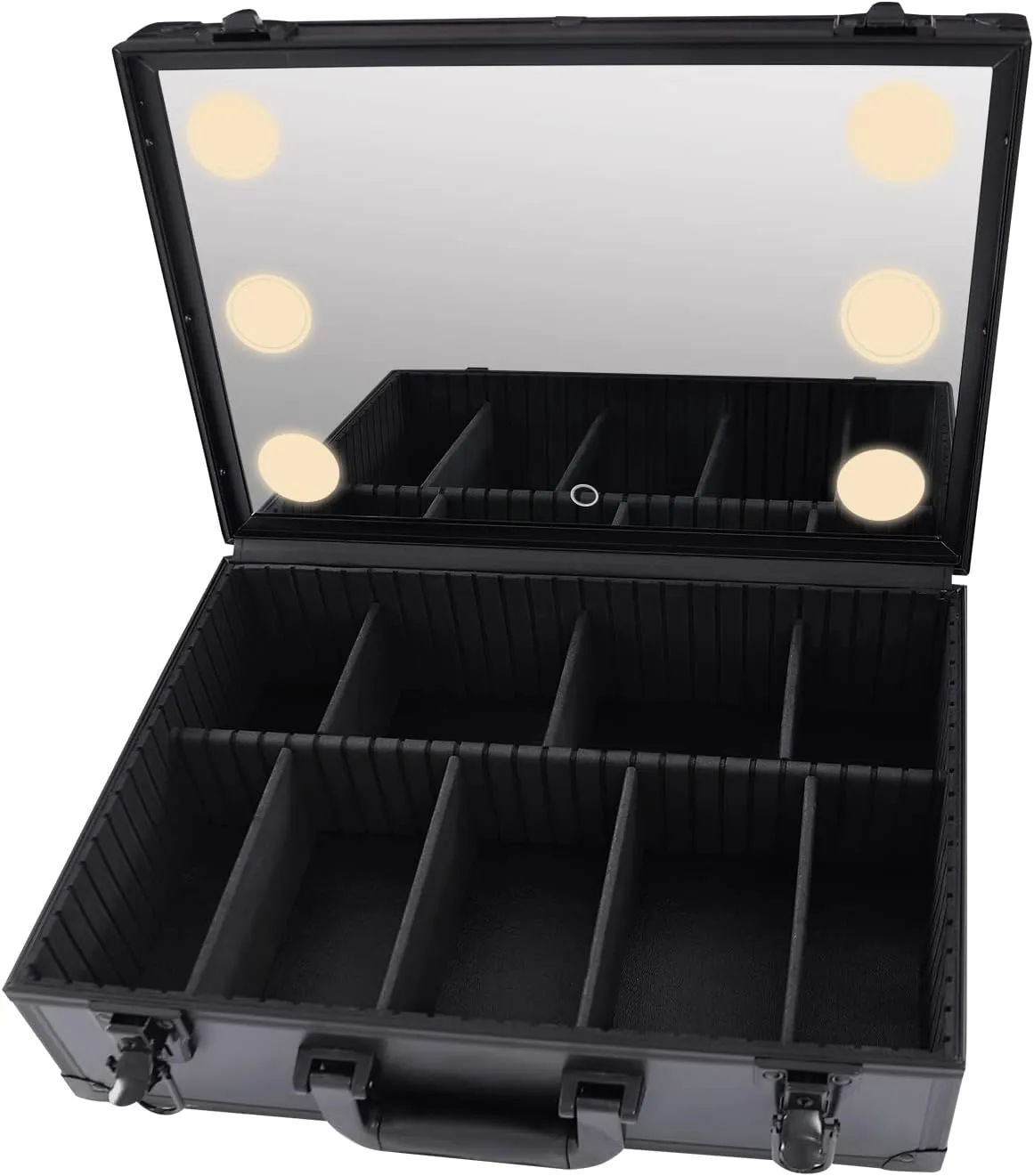 Makeup Train Case with Lighted Mirror, Cosmetic Organizer Box with Customized Dividers, Makeup Case with LED Light Large Makeup Artist Organizer Kit (16.5 * 11.8 * 5.9inch)