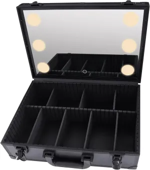 Makeup Train Case with Lighted Mirror, Cosmetic Organizer Box with Customized Dividers, Makeup Case with LED Light Large Makeup Artist Organizer Kit (16.5 * 11.8 * 5.9inch)