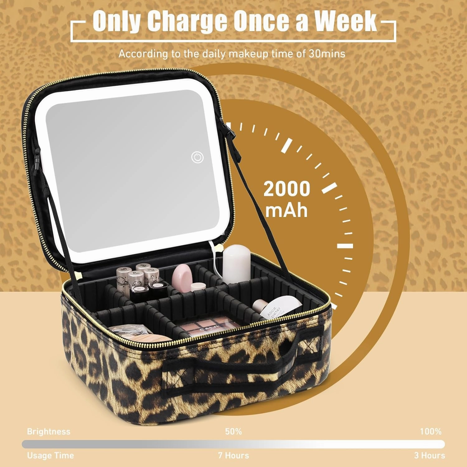 Makeup Bag with Magnetic Detachable Lighted Mirror, Travel Makeup Bag with Mirror 360° Angle, PU Leather Makeup Organizer Bag with Mirror and Lights, Portable Cosmetic Case Accessories Train Case Gift