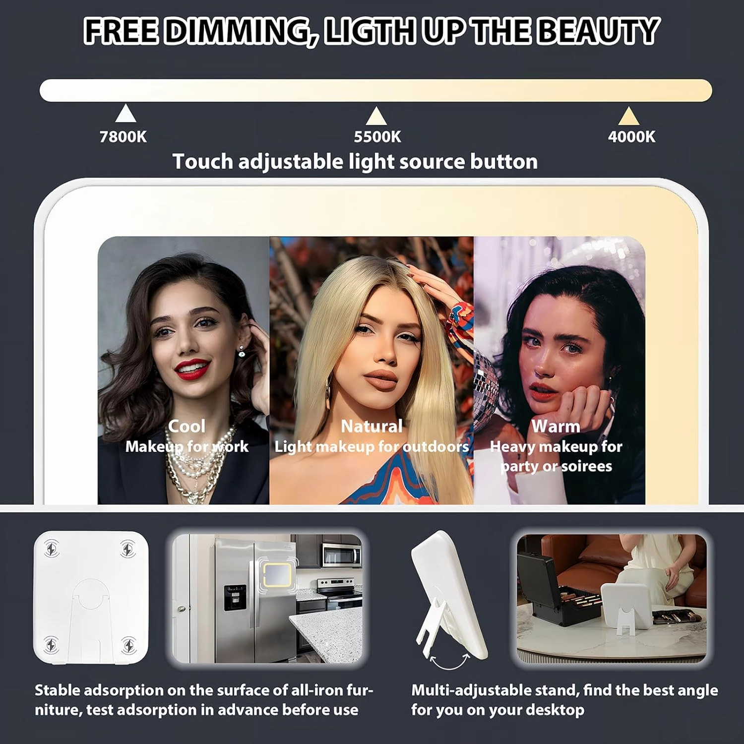 Makeup Organizer Box with Detachable Lighted Mirror, Travel Train Cosmetic Case, Adjustable Divider Storage Bag, Portable Artist Storage Suitcase with Magnetic LED Mirror (Light Pink)