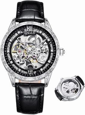 Man Watches Leather Automatic Mechanical Watches Hollow Out Vintage Carving Dial Fashion Business Waterproof Wristwatch