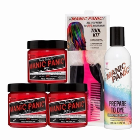 MANIC PANIC Red Passion Hair Dye Classic 3 Packs Bundle with Prepare to Dye Clarifying Shampoo and Hair Dye Tool Kit