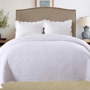 MarCielo 3 Piece 100% White Cotton Quilt Set Lightweight Bedspread Bed Coverlets Comforter Set, Cloud(King)