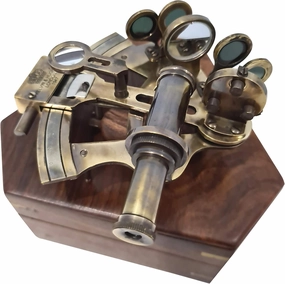 Marine Nautical Antique Brass Sextant Kelvin & Hughes Navigation Instrument with Hardwood Anchor Box Boat Ship Interior