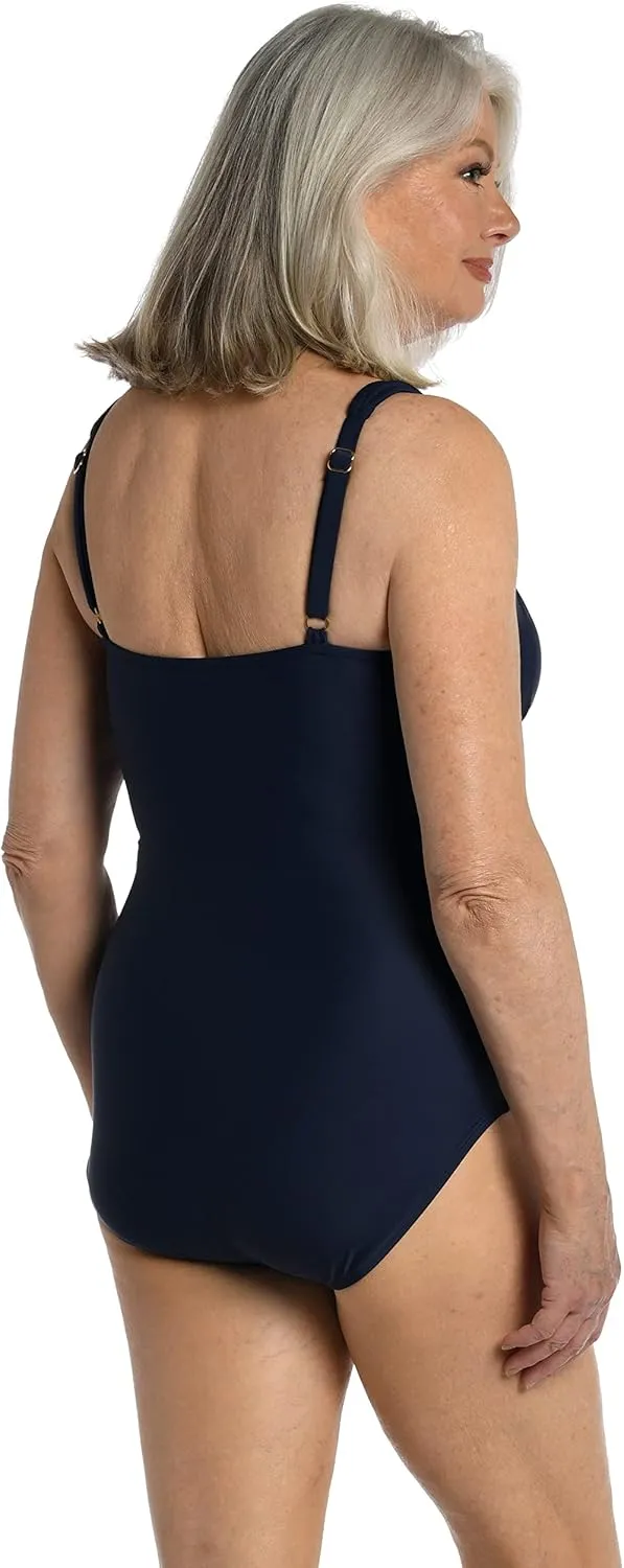 Maxine Of Hollywood Women's V-Neck Twist Front Shirred One Piece Swimsuit