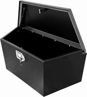 MaxxHaul 80349 34" x 14" x 13" x 21" Black Heavy Duty Steel Tongue Box Tool Chest, Truck Box Tool Box Trailer Storage Organizer with Lock and Keys for Pick Up Truck Bed RV Trailer