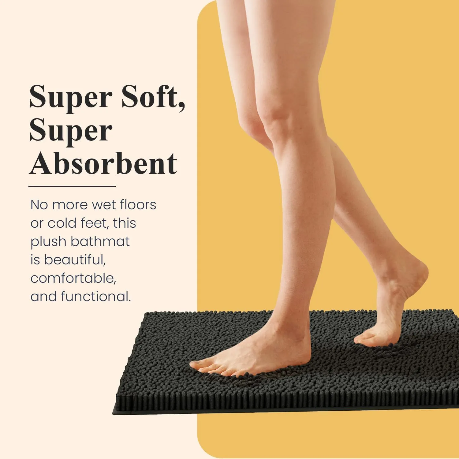 MAYSHINE Plush Shaggy Chenille Bath Mat | Extra Soft, Super Absorbent, Non-Slip Bathroom Rug | Fluffy Microfiber, Area Rug Sets for Bathroom Floor, Kitchen, Living Room | 23"x14" | Brown