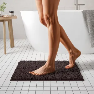 MAYSHINE Plush Shaggy Chenille Bath Mat | Extra Soft, Super Absorbent, Non-Slip Bathroom Rug | Fluffy Microfiber, Area Rug Sets for Bathroom Floor, Kitchen, Living Room | 23"x14" | Brown