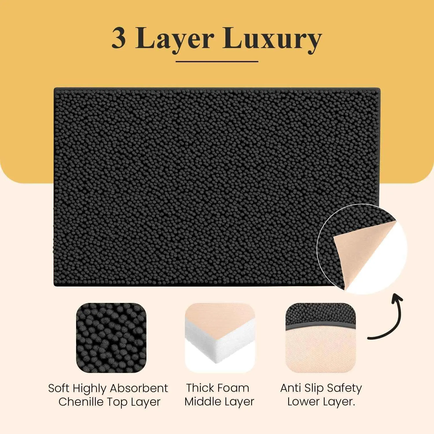 MAYSHINE Plush Shaggy Chenille Bath Mat | Extra Soft, Super Absorbent, Non-Slip Bathroom Rug | Fluffy Microfiber, Area Rug Sets for Bathroom Floor, Kitchen, Living Room | 23"x14" | Brown