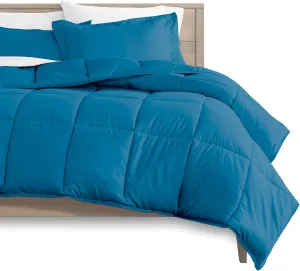 Medium Blue Twin/Twin XL Size 6 Piece-Duvet Cover Set 100% Egyptian Cotton Zipper Quilt Cover with Extra Fluffy Baffle Box Comforter(6 Piece-Duvet Cover Comforter 4 Pillow Shams)