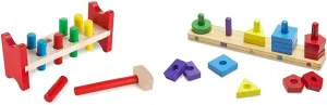 Melissa & Doug Deluxe Wooden Pound-A-Peg Toy with Hammer and Stack and Sort Board - Wooden Educational Toy with 15 Solid Wood Pieces Red, Blue, Yellow, Green, Brown