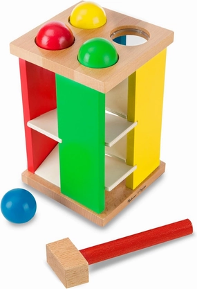 Melissa & Doug Deluxe Pound and Roll Wooden Tower Toy With Hammer - Pound A Ball, Educational Toddler Toys, Wooden Pounding Bench For Ages 2 