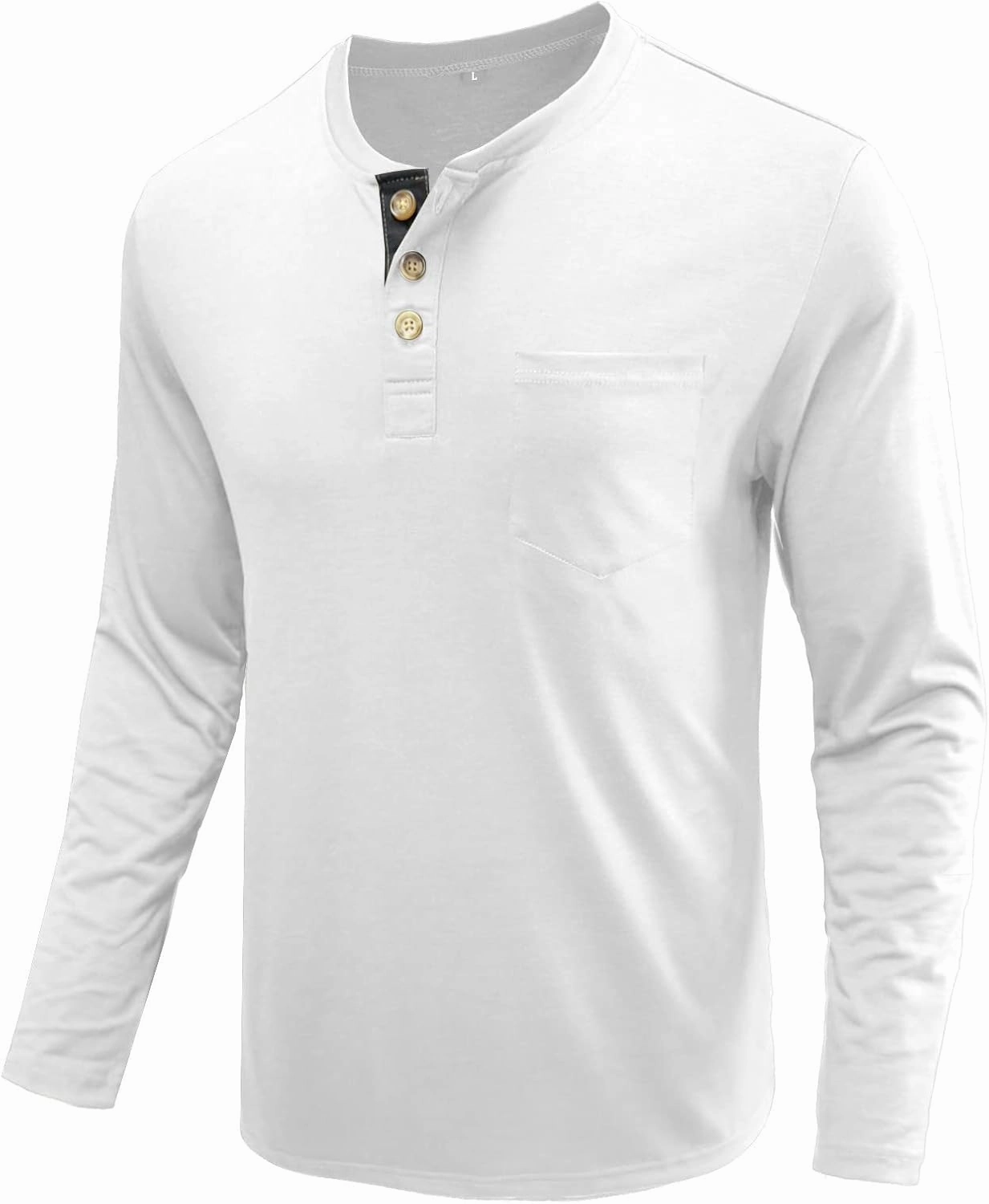Men's 1/4 Button Comfy Long Sleeve Cotton Tops Casual Simple Solid Color Tee Shirts Lightweight Shirt with Pocket
