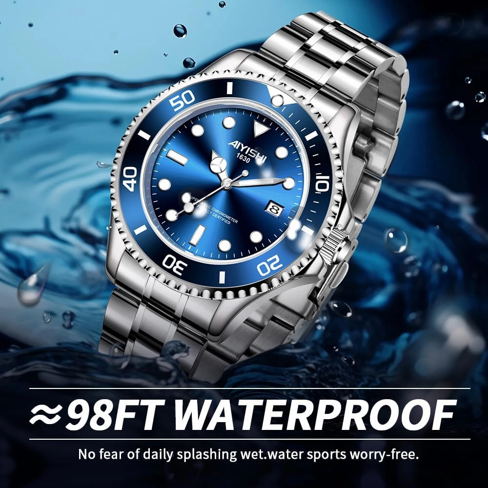 Men's Analog Quartz Watch with Date Display & Luminous Hands Waterproof, Luxury Silver Stainless Steel Watch, Rotatable Bezel Classic Business Dress Wristwatch Relojes De Hombre