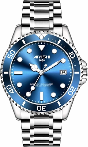 Men's Analog Quartz Watch with Date Display & Luminous Hands Waterproof, Luxury Silver Stainless Steel Watch, Rotatable Bezel Classic Business Dress Wristwatch Relojes De Hombre