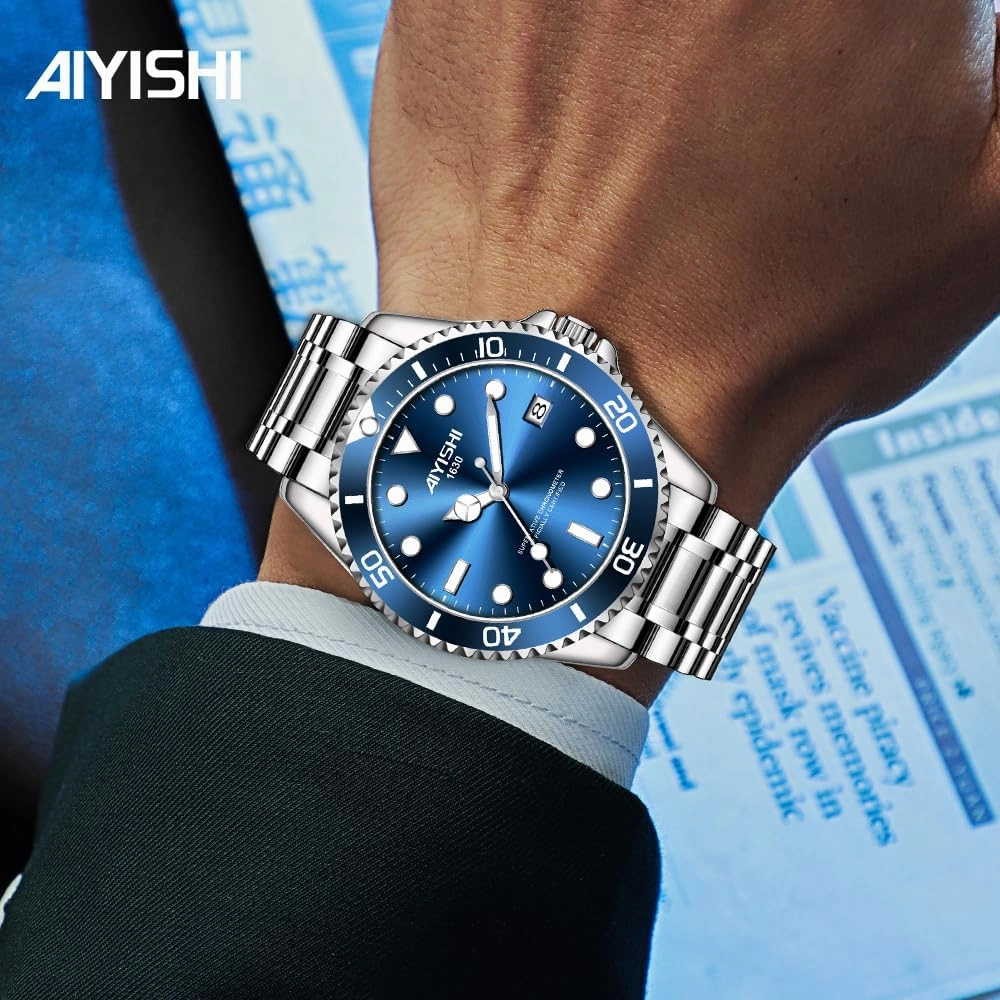 Men's Analog Quartz Watch with Date Display & Luminous Hands Waterproof, Luxury Silver Stainless Steel Watch, Rotatable Bezel Classic Business Dress Wristwatch Relojes De Hombre