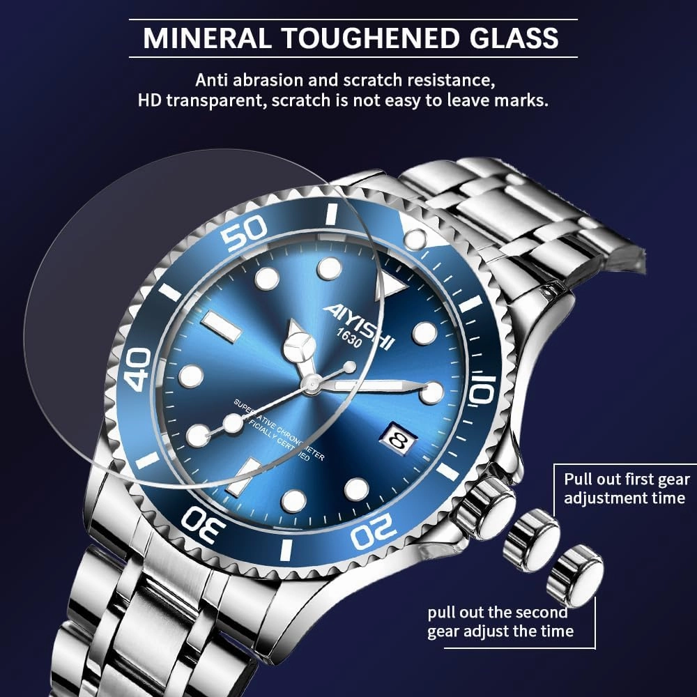 Men's Analog Quartz Watch with Date Display & Luminous Hands Waterproof, Luxury Silver Stainless Steel Watch, Rotatable Bezel Classic Business Dress Wristwatch Relojes De Hombre