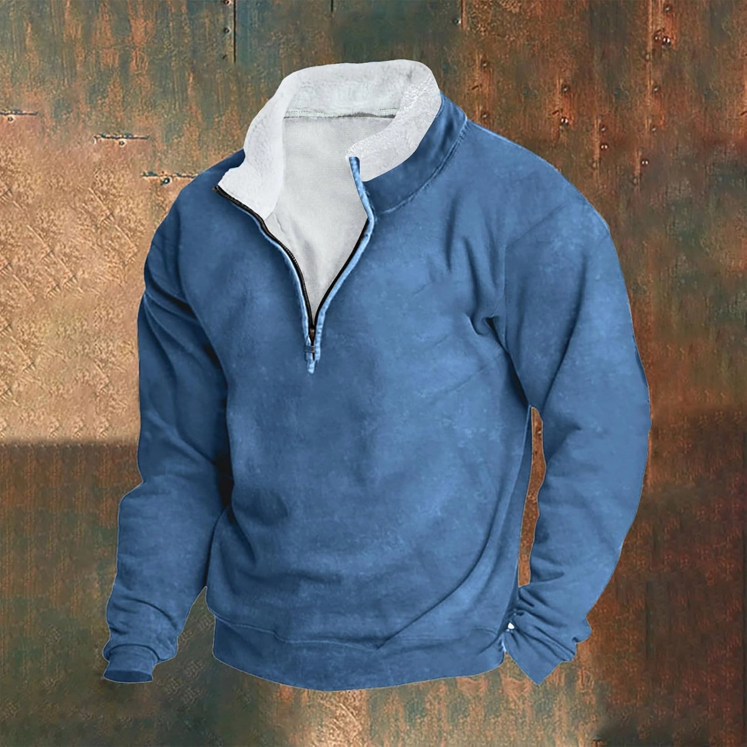 Men Sherpa Lined Fleece T Shirts Simple Solid Color Shirt 1/4 Zipper Loose Long Sleeve Warm Casual Tops