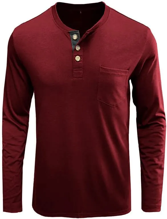 Men's 1/4 Button Comfy Long Sleeve Cotton Tops Casual Simple Solid Color Tee Shirts Lightweight Shirt with Pocket