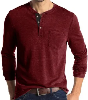 Men's 1/4 Button Comfy Long Sleeve Cotton Tops Casual Simple Solid Color Tee Shirts Lightweight Shirt with Pocket