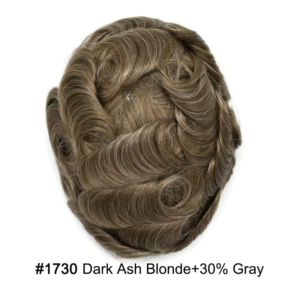 Mens Hair System Ultra Thin Skin Toupee For Men Transparent Super Thin Poly V-Looped Hair Piece For Men Toupee Protesis Capilar Para Hombre8x10#1730#17 DARK ASH BLONDE 30%GREY 90%Light density