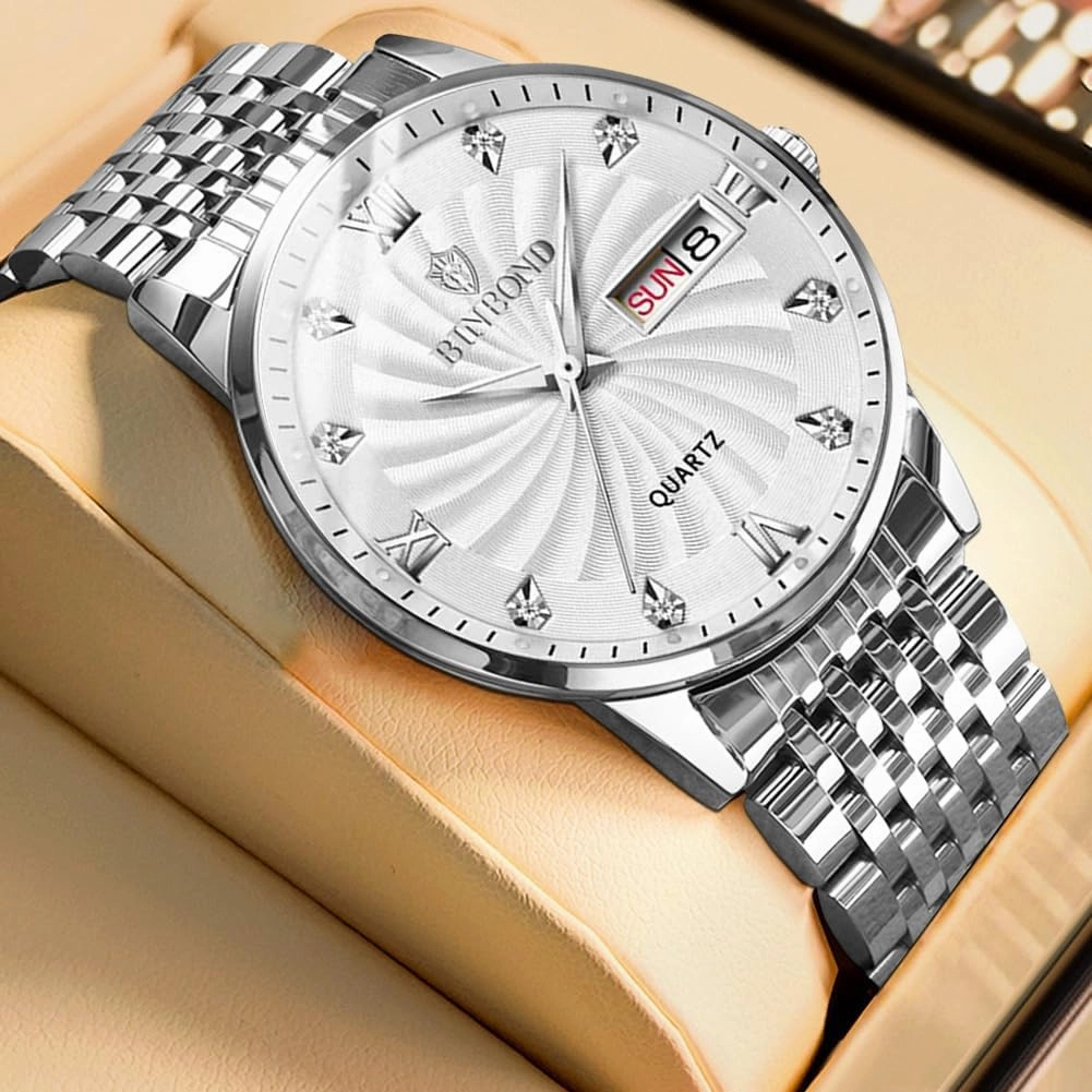 Mens Watches Stainless Steel Classic Luxury Diamond Business Dress with Date Wrist Watch for Men Waterproof Luminous