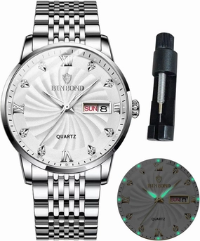 Mens Watches Stainless Steel Classic Luxury Diamond Business Dress with Date Wrist Watch for Men Waterproof Luminous