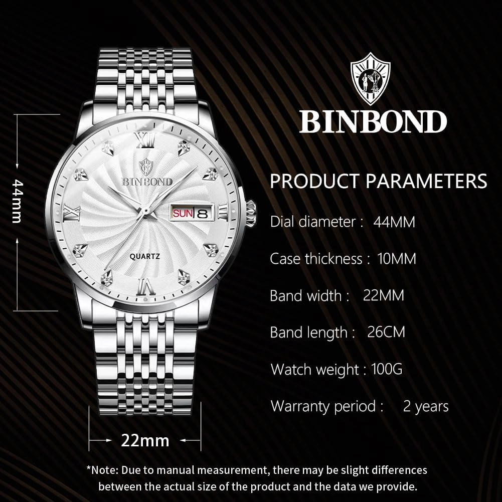 Mens Watches Stainless Steel Classic Luxury Diamond Business Dress with Date Wrist Watch for Men Waterproof Luminous