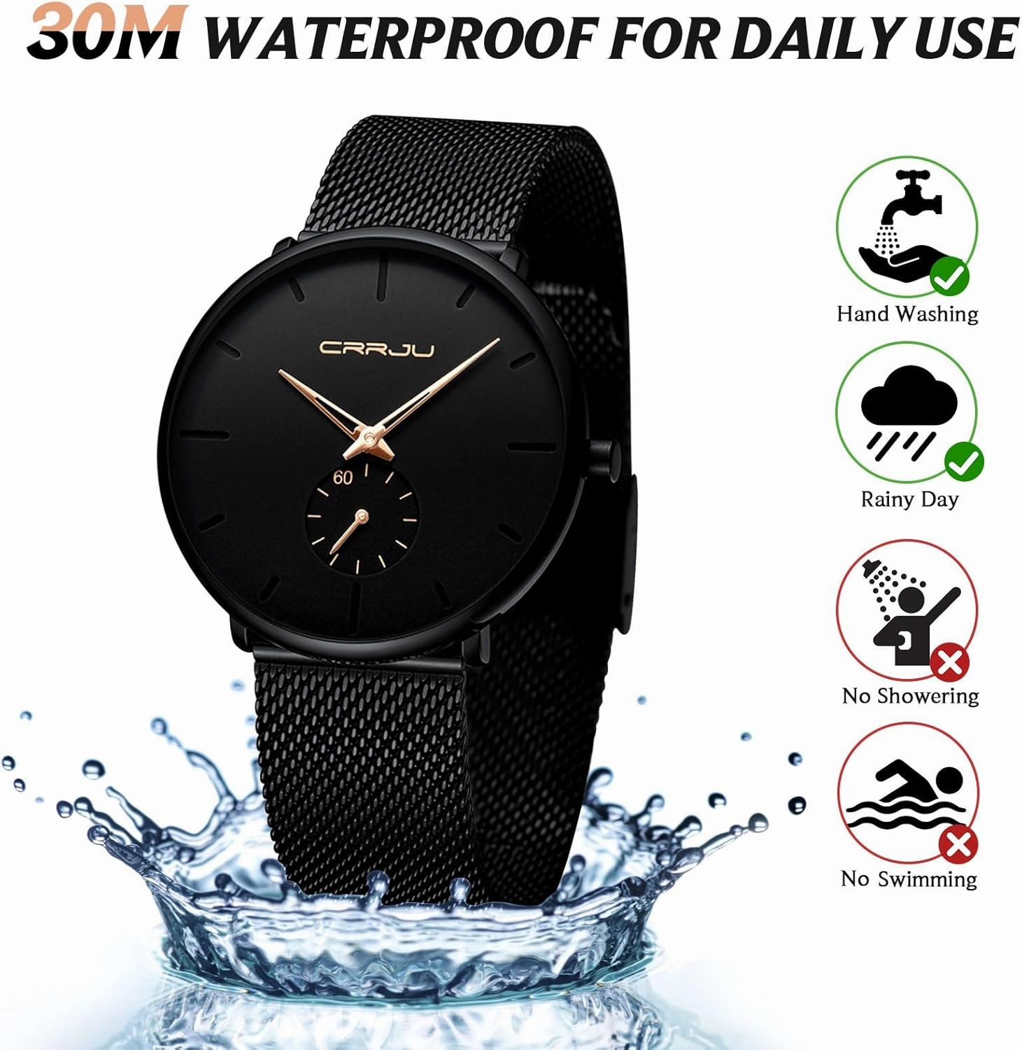 Mens Watches Ultra-Thin Minimalist Waterproof - Fashion Wrist Watch for Men Unisex Dress with Stainless Steel Mesh Band