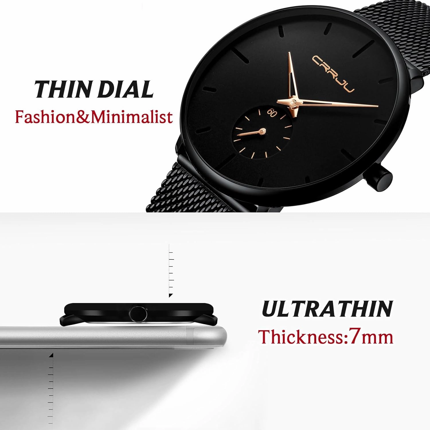 Mens Watches Ultra-Thin Minimalist Waterproof - Fashion Wrist Watch for Men Unisex Dress with Stainless Steel Mesh Band