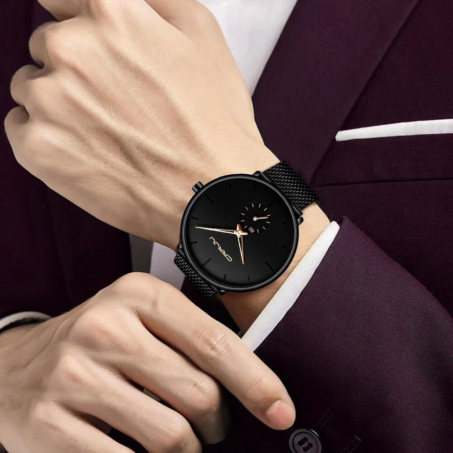 Mens Watches Ultra-Thin Minimalist Waterproof - Fashion Wrist Watch for Men Unisex Dress with Stainless Steel Mesh Band