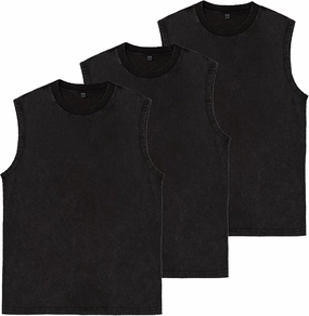 Mens Workout Tank Tops Sleeveless Tee Shirts Men Muscle Shirt Gym Acid Wash T Shirts Running Beach Loose Fit Tee