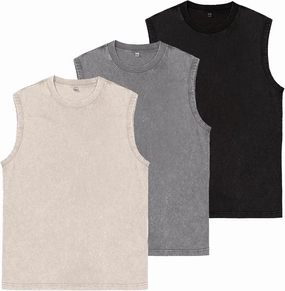 Mens Workout Tank Tops Sleeveless Tee Shirts Men Muscle Shirt Gym Acid Wash T Shirts Running Beach Loose Fit Tee