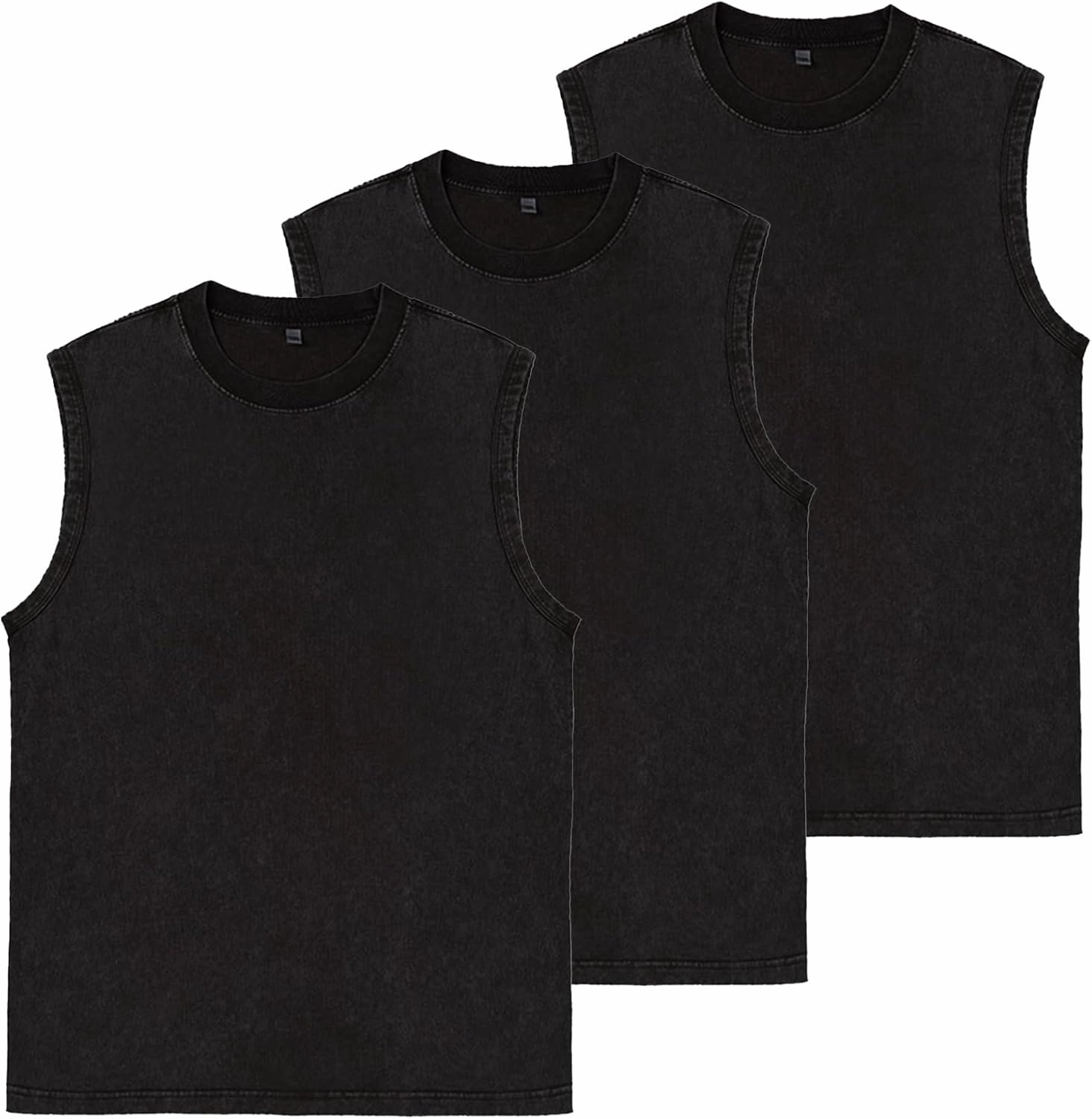 Mens Workout Tank Tops Sleeveless Tee Shirts Men Muscle Shirt Gym Acid Wash T Shirts Running Beach Loose Fit Tee