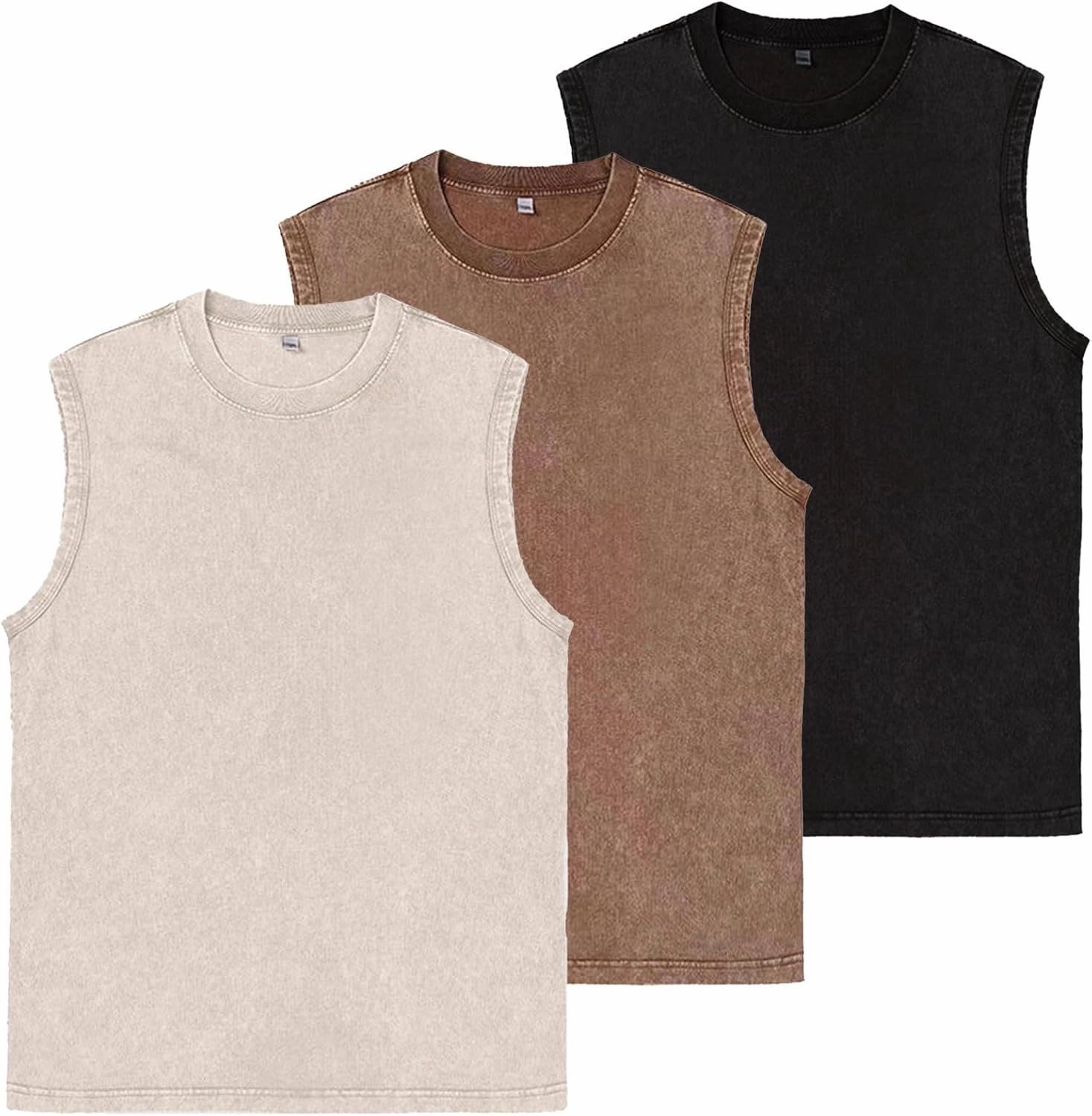 Mens Workout Tank Tops Sleeveless Tee Shirts Men Muscle Shirt Gym Acid Wash T Shirts Running Beach Loose Fit Tee