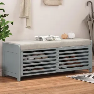 Merax Multipurpose Entryway Storage Bench with Shutter Doors, 43.3" Wooden Shoe Organizer with Upholstered Seat for Entryway, Hallway and Living Room