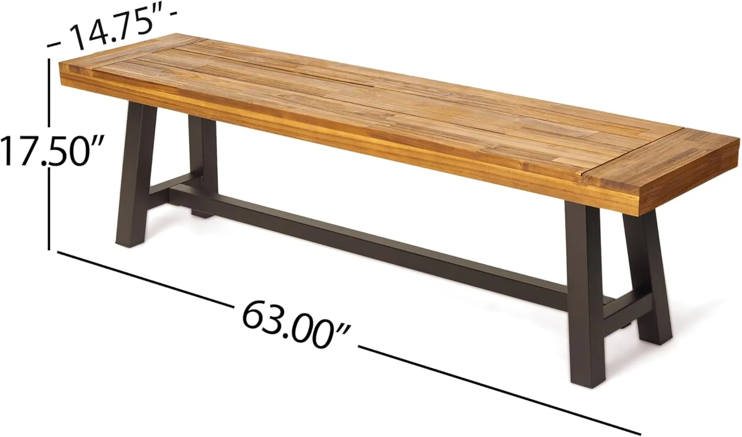 Merax Outdoor Acacia Wood Patio Bench, Garden Benches for Porch Park Yard Backyard Lawn, Brown Black